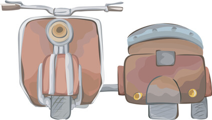 Vintage motorcycle illustration on transparent background.
