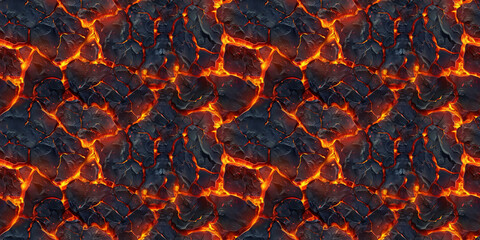 Seamless glowing melted magma pattern, tileable cracked lava texture, great for video game design