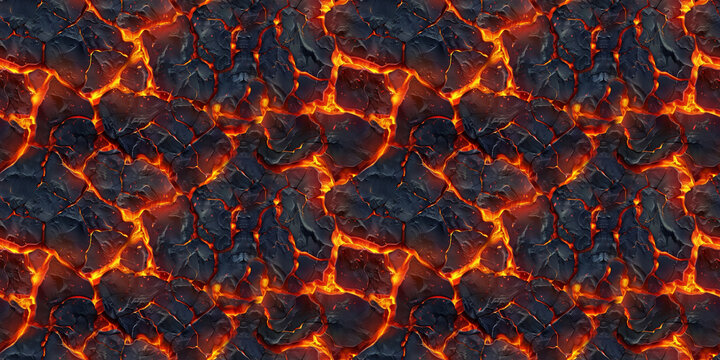 Seamless glowing melted magma pattern, tileable cracked lava texture, great for video game design
