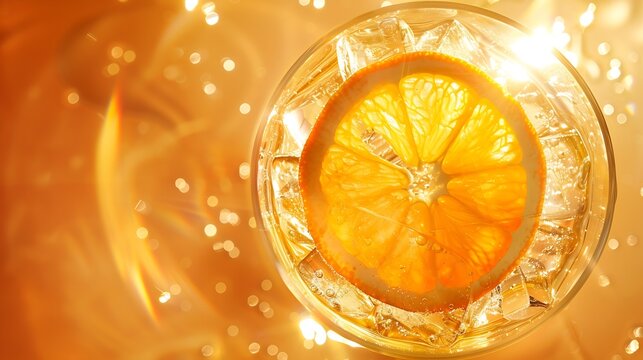 Italian Orange Cocktail With Aperitif Ice Sparkling Wine And Orange Slice Top View : Generative AI