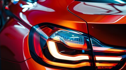 rear lights on the car closeup headlight of a modern car after tuning modern luxury sports car :...