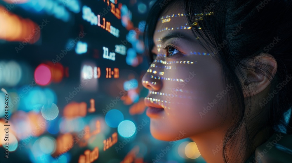 Aufkleber A female engineer improves and optimizes workflows in the data center, introducing new technologies and methods to ensure maximum efficiency and data security. Close-up