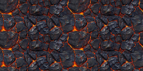 Seamless rock with lava veins pattern, tileable cracked earth texture, great for video game design