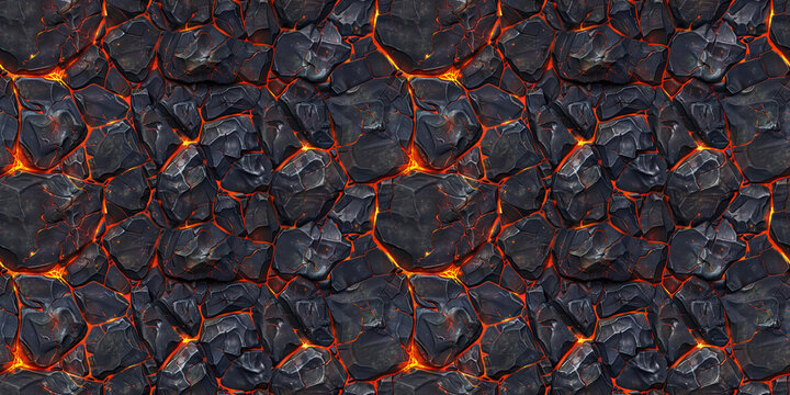 Seamless rock with lava veins pattern, tileable cracked earth texture, great for video game design