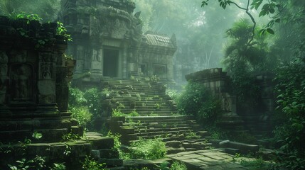 AI generated illustration of an ancient temple - obrazy, fototapety, plakaty