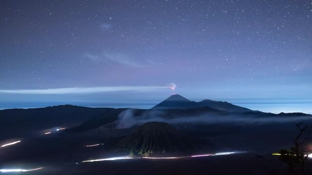 Startrail over mount Bromo, Java, Indonesia