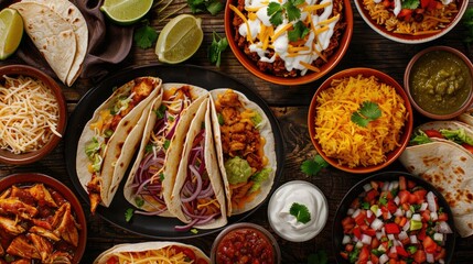 Get ready to indulge in a mouthwatering Mexican feast featuring a delectable array of tacos and burritos loaded with cheese onions juicy chicken zesty pico de gallo flavorful cilantro lime 