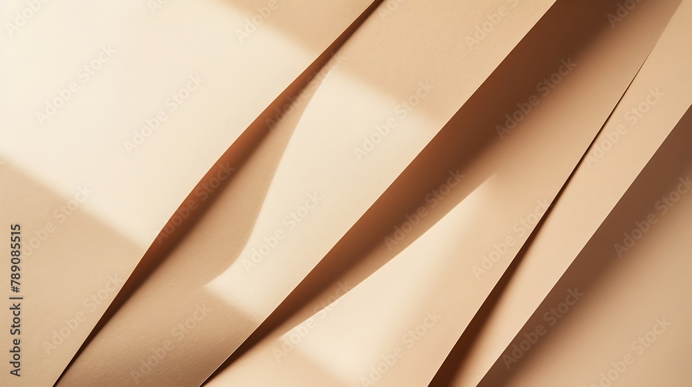 Poster Beige colored paper texture background Minimal paper cut style composition with layers of geometric shapes and lines in shades of brown colors Top view : Generative AI