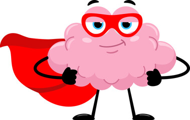 SuperHero Brain Cartoon Character. Vector Illustration Flat Design Isolated On Transparent Background
