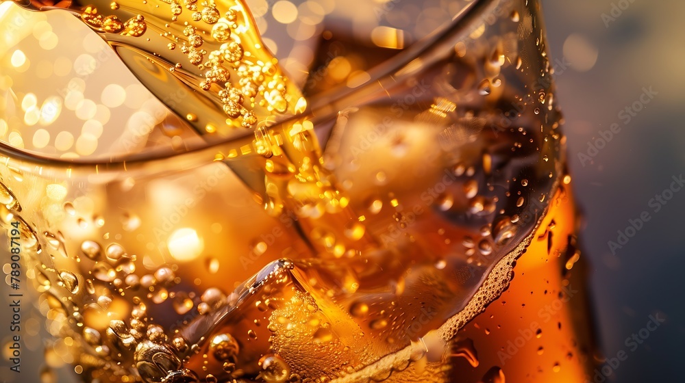 Poster detail of pouring beer into glass closeup abstract beverages background : generative ai