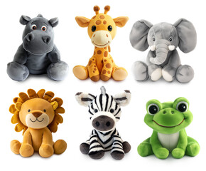 Various cute, adorable, cartoon lion, stuffed and fluffy animal toys isolated. PNG file with...