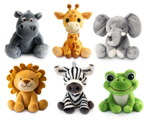Various cute, adorable, cartoon lion, stuffed and fluffy animal toys isolated. PNG file with transparent background. AI 