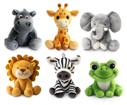 Various cute, adorable, cartoon lion, stuffed and fluffy animal toys isolated. PNG file with transparent background. AI 