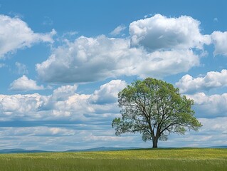 Fototapeta na wymiar Meadow Solitude Redux: Lone Tree's Vigil Under Open Skies