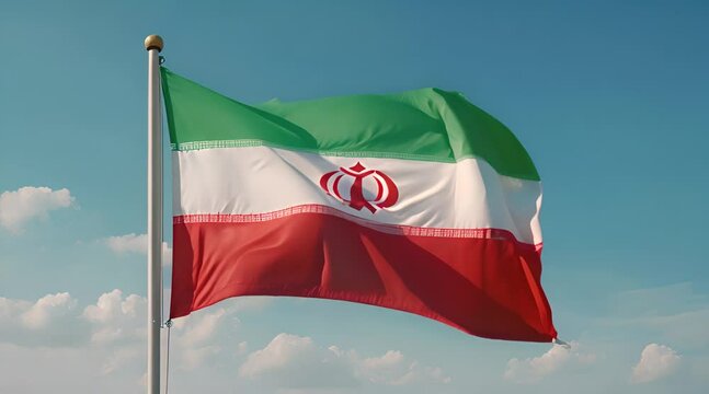Iran’s Flag Soaring High A Vision Against the Blue Sky