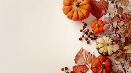 Creative Top view flat lay autumn composition Frame made of pumpkins dried flowers leaves color paper background copy space Template fall harvest thanksgiving halloween anniversary inv : Generative AI