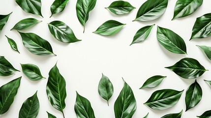 Leaf pattern Frame made of green leaves on white background Flat lay top view copy space : Generative AI