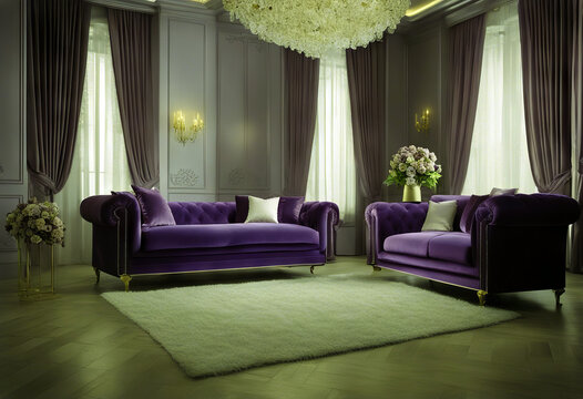 interior living render purple 3d technology room decor Luxury flowers Wedding sofa architecture flower house decoration church table home window vase italy