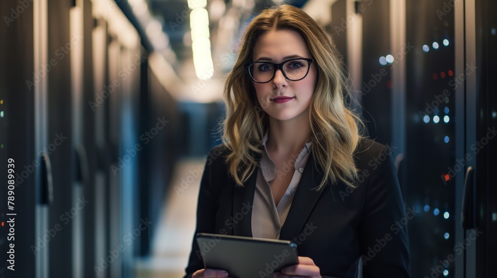 Poster The data expert works closely on the analysis and storage of information in cloud storage, ensuring a high level of data security in the data center.