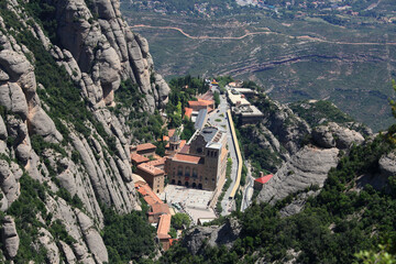 Top view on Montserrat monastery in Spain. - obrazy, fototapety, plakaty