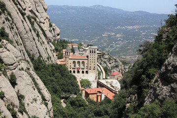 Top view on Montserrat monastery in Spain. - obrazy, fototapety, plakaty