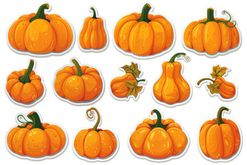 Cartoon pumpkin stickers, fun Halloween decorations.
