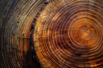 Close view of log with miracle color, on wood background, detailed texture