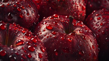 many red ripe apples closeup with water drops : Generative AI