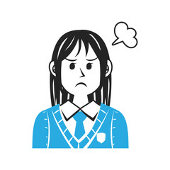 スクールセーターを着た怒る高校生の顔。シンプルなベクターイラスト。 Face of an angry high school student wearing a school sweater. Simple vector illustration.