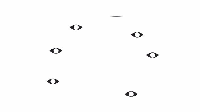 Mysterious eyes blinking bw outline 2D objects animation. Paranormal surveillance monochrome linear cartoon 4K video. Suffering from demonic curse animated items isolated on white background