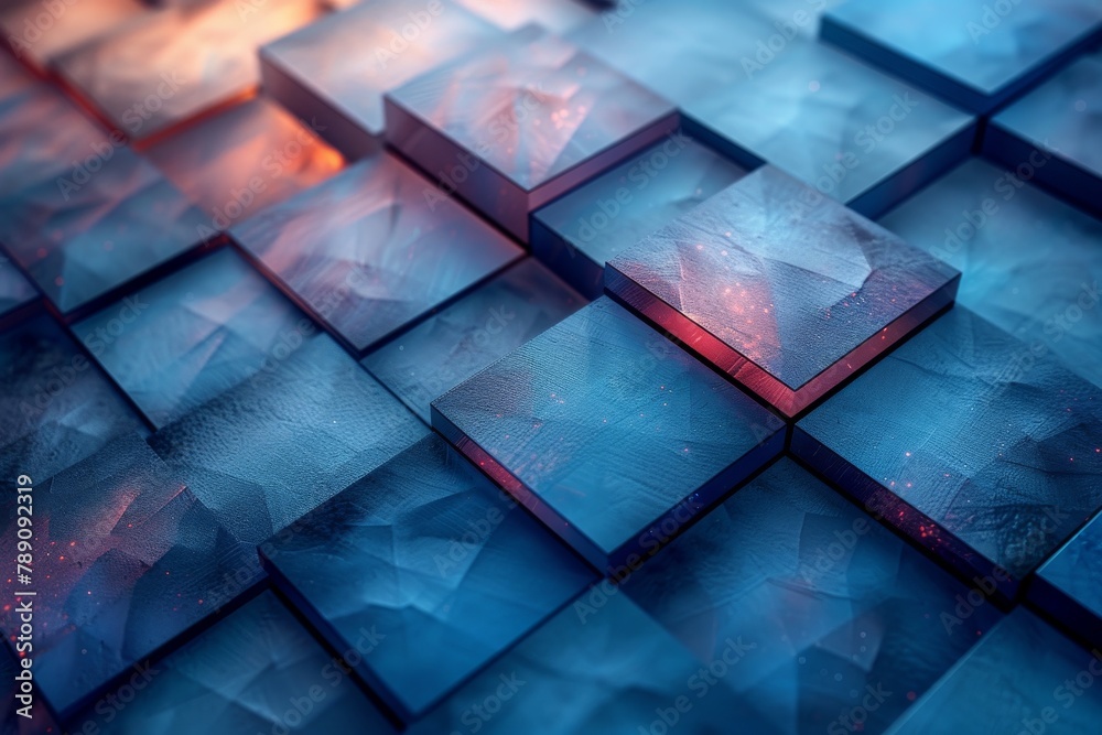 Poster this image captures the mesmerizing effect of light on reflective cubes creating a gradient of warm 