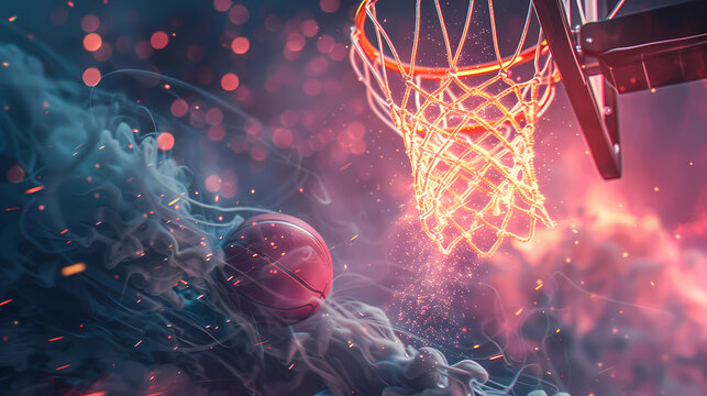 Court of Dreams: The Heartbeat of Basketball, MVP, neon, Game Time: The Intensity of Basketball, basketball net	