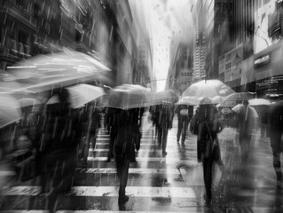 Rainy Urban Rhapsody: In the bustling city streets - obrazy, fototapety, plakaty