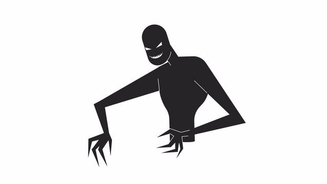 Scary demon reaching claws bw outline 2D character animation. Figment of sick imagination monochrome linear cartoon 4K video. Haunting creature animated personage isolated on white background