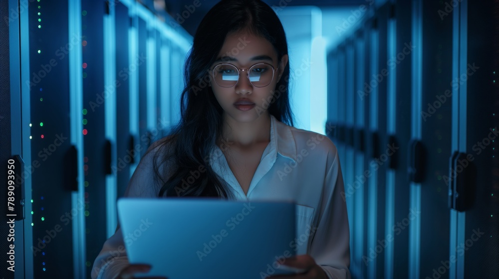 Aufkleber A professional data security specialist in data center is responsible for developing, implementing strategies to sensitive information online, ensuring security reliability data in cloud storage