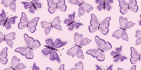 Seamless pattern with butterflies in lilac tones. Cute delicate background with butterflies.