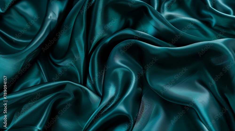 Poster dark teal green silk satin shiny smooth fabric soft folds luxury background with space for design we
