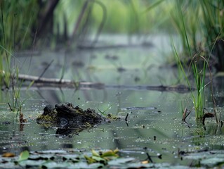 In the depths of the misty swamp