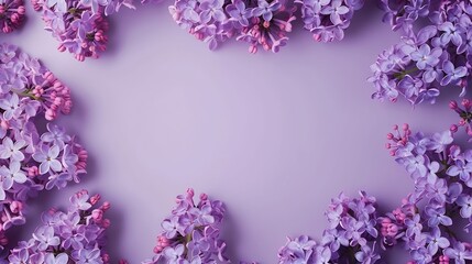 Round frame of lilac flowers on a lilac background Copy space flat lay : Generative AI