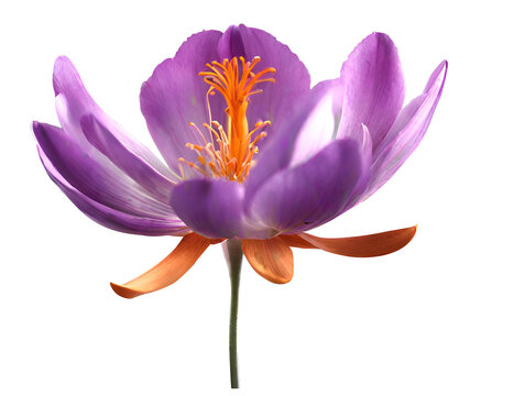 Zoomed-in perspective of solitary purple saffron blossom Jacob's Ladder (Polemonium caeruleum). Flower Closeu