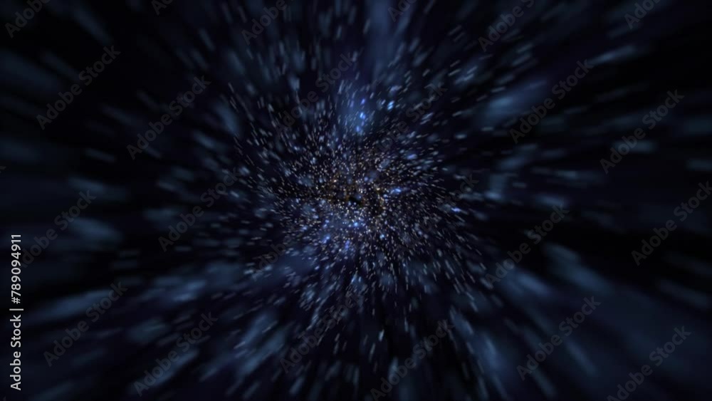 Wall mural cosmic interstellar hyperspace motion background animation. flying at warp speed through glowing blu