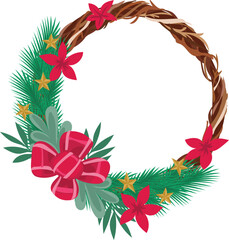 Christmas wreath cartoon on a transparent background.