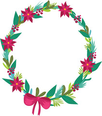 Christmas wreath cartoon on a transparent background.