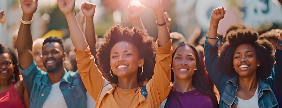 Group of mixed race people raising fists in the air, concept of protests social justice and equality 4K Video