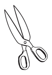 Scissor sketch. Sewing craft, tailor equipment doodle. Outline vector illustration in retro engraving style.