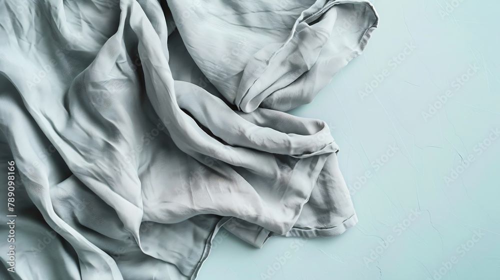 Fototapete top view with gray kitchen napkin isolated on table background Folded cloth for mockup with copy space Flat lay Minimal style : Generative AI