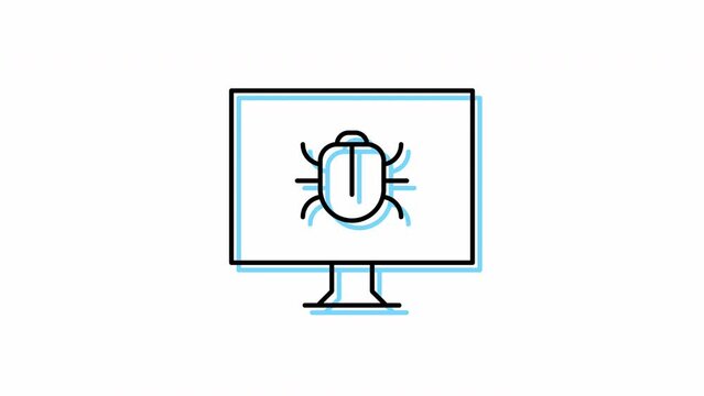 Animated line icon of desktop with bug virus. cyber security icon with alpha channel