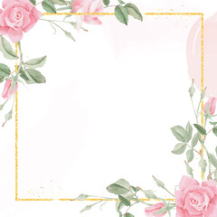 Fototapeta na wymiar watercolor pink rose flower bouquet wreath frame background