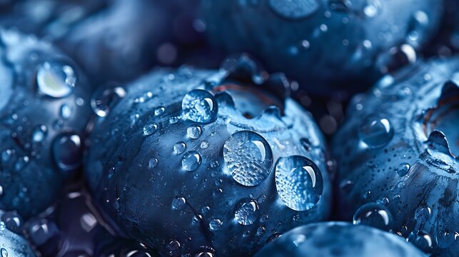 Blueberry berry background Macro Fresh blueberry background Water drops on ripe blueberries Background from freshly picked blueberries closeup Blue berries of blueberry closeup macro : Generative AI