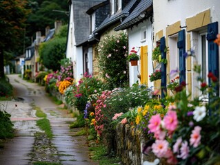 Fototapeta na wymiar Quaint Countryside Charm: Colorful Streets and Charming Cottages
